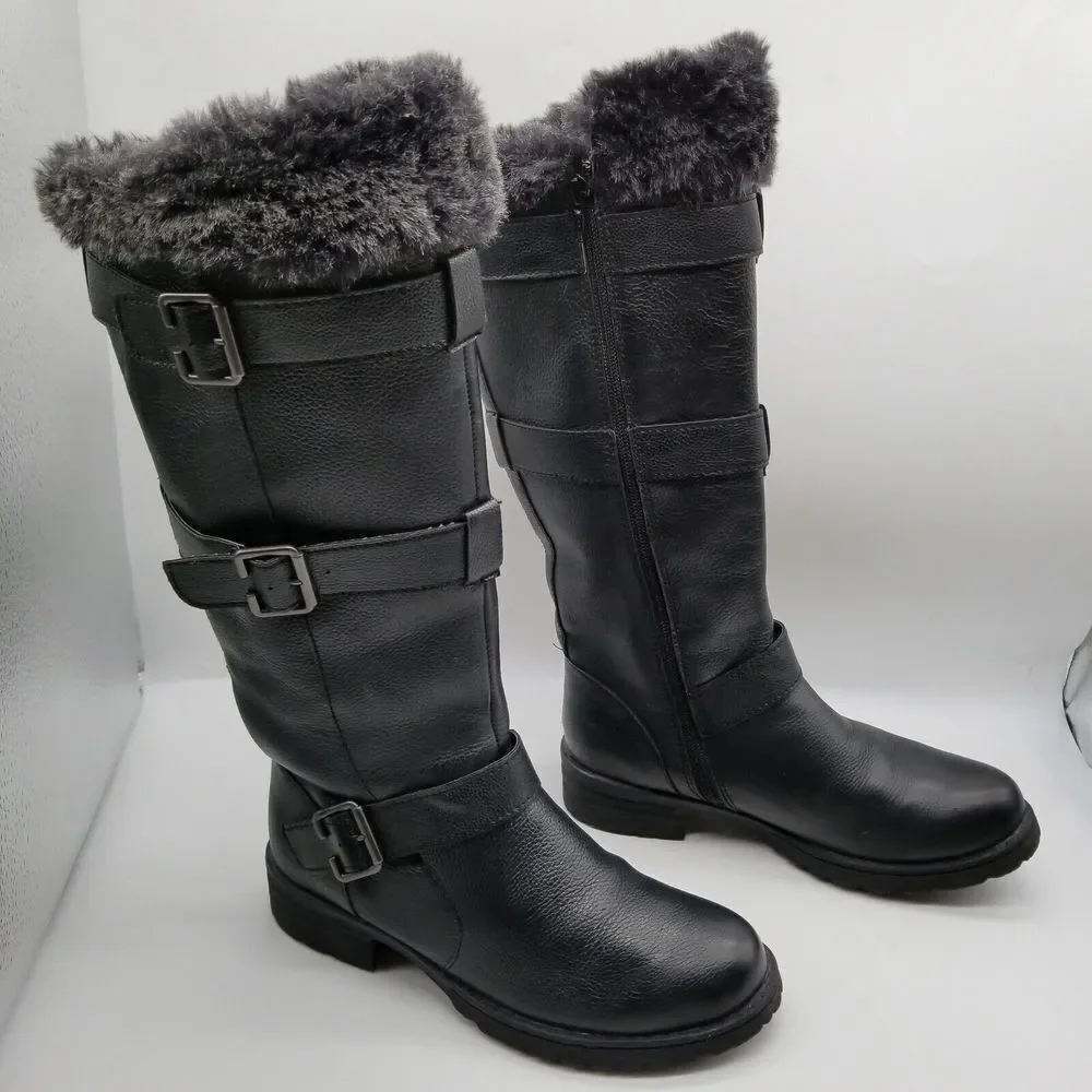 b.o.c. Women Juvelen Tall Boots Size 6.5‎ Leather Faux Fur Black